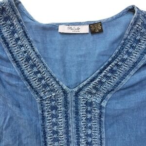 On The Plus Side Blue Lace V-Neck Tunic Top 4X Boho Breathable Oversized